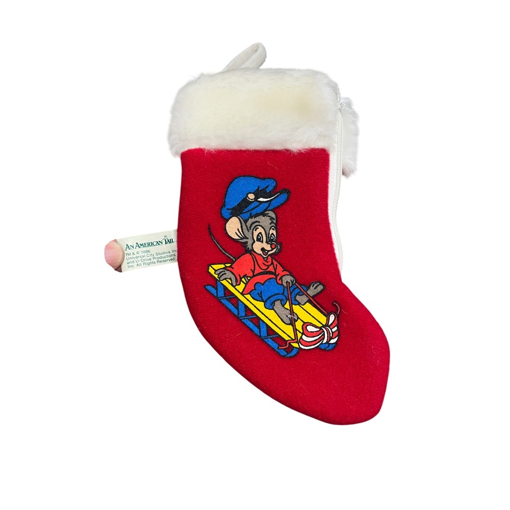 Vintage 1986 An‎ American Tail Fievel Mouse Christmas Stocking Pouch McDonald's